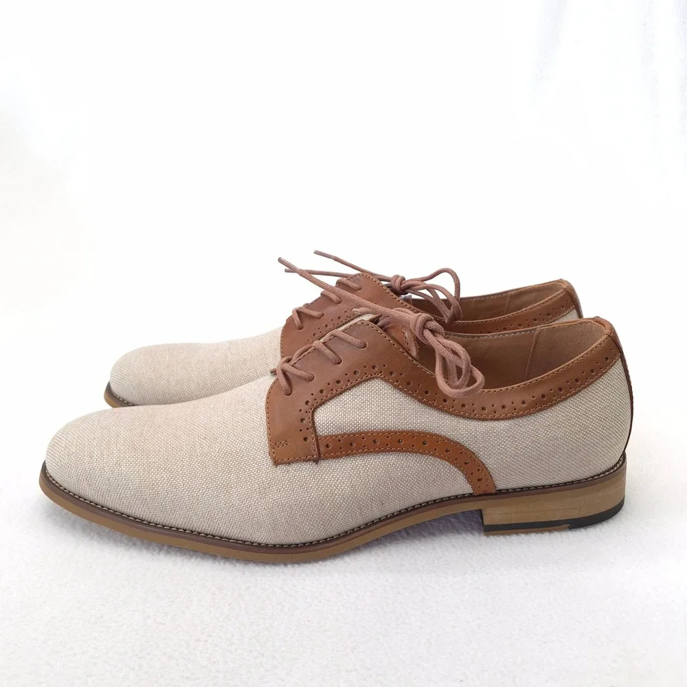 La Milano Wingtip Oxford Tan Beige Canvas Leather Two-Tone Size 14